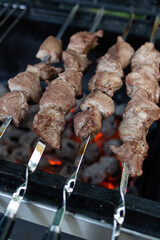 Pork kebabs on metal skewers 
