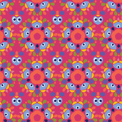 Fototapeta premium Vintage geometric seamless vector pattern in gender neutral colorful style. Retro funny shape in creative endless repeat for cheerful geo wallpaper. 
