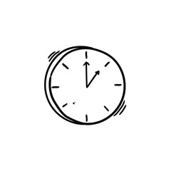 A hand-drawn doodle clock on a white background.