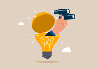 Searching for success concept. Hand businessman using binoculars to see business vision. Flat vector illustration