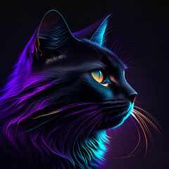 Abstract cat animal head dark pastel colors digital wallpaper background copy space generative AI