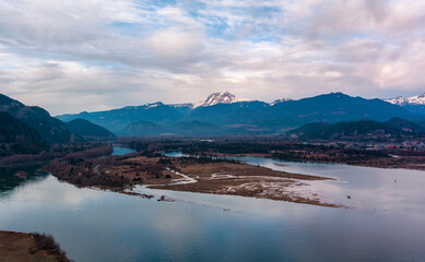 Fototapeta na wymiar Howe Sound with Canadian Mountain Landscape Nature Aerial Background.