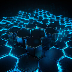 Fototapeta premium Glowing Blue Hexagonals Creating a Mesmerizing Pattern. A bunch of hexagonals that are glowing blue