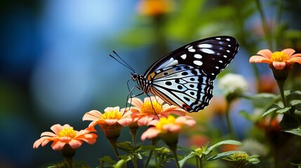 Obraz premium Butterfly perched on flowers in a natural setting.