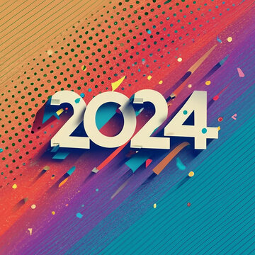 Free vector visually appealing 2024 New Year's background with halftone effect. Generative AI.