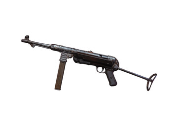 Detail of a German MP40 submachine gun on a white background