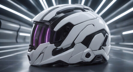 White motorcycle helmet with light rays background