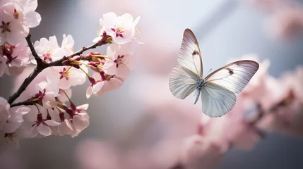 Foto auf Acrylglas Antireflex A butterfly is flying over a magnolia flower © Suleyman Mammadov