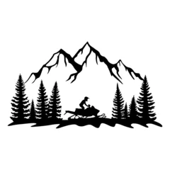Fotobehang Snowmobiling in the Wilderness, Snowmobile Driver, Hand Drawn Vector Illustration © Gojko