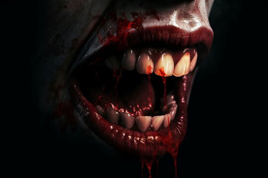 Blood mouth vampire horror. Gothic sexy open hell glamor. Generate Ai