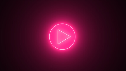 Start button. Neon glowing play button with neon circle. Play button icon. Neon shine play button. 3d rendering - illustration. - obrazy, fototapety, plakaty