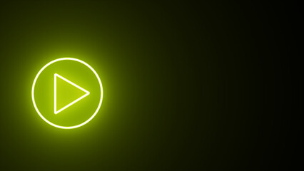Yellow color play button on black background. Start button. Neon glowing play button with neon circle. Play button icon. Neon shine play button. 3d rendering - illustration.