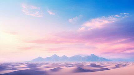 Fantasy Watercolor Desert With A Pink Sky. Light Violet And White. Dreamy And Mystic Landscape
