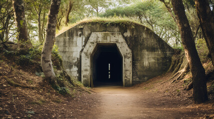 Fototapeta na wymiar War-Time Bunker Entrance: A Testament to Endurance and Historical Memories