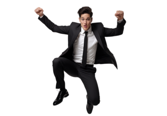 Dynamic Young Businessman Jumping Portrait