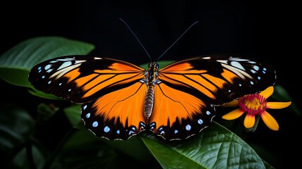 Fototapeta premium Julia's butterfly is set against a black background.