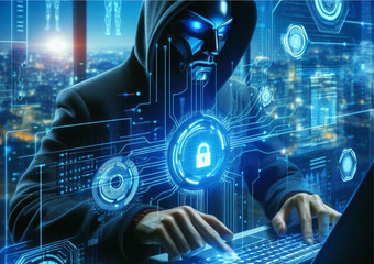 Fototapeta na wymiar cyber security, someone who is protecting against cyber attacks