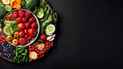 Vegetarian food that is nutritious and well-balanced with a spectacular view. - obrazy, fototapety, plakaty