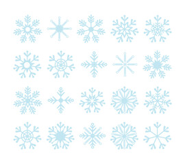 Fototapeta na wymiar Different shapes of snowflakes, set of snow crystals. Winter elements for Christmas and New Year decoration, meteorological symbols. Vector illustration.