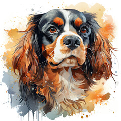 Naklejka premium watercolor Cavalier King Charles Spaniel clipart, Generative Ai