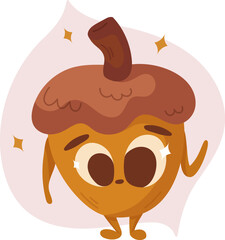 Obraz premium Hand draw cute character acorn illustration on white and pink background. Vector.
