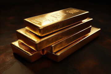 Gold bullion bar on a table. Saving. Gold. Business. Investment.