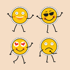 vector group of emoticons characters, love smile, happy sad emoji, dancing emoji