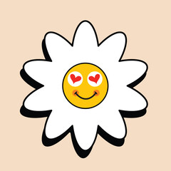 vector white flower smiling retro style