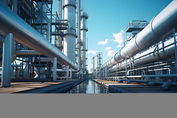 close up of pipeline and pipe rack in an industrial plant for petroleum, chemical, hydrogen, or ammonia,
