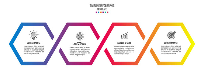 Business process. Timeline infographic with 4 options, hexagons. Vector  - obrazy, fototapety, plakaty
