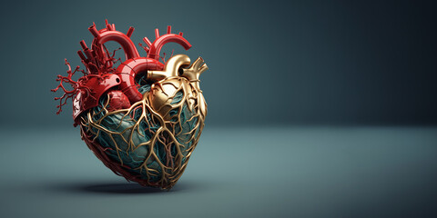 Human heart made of metal tubes and other elements