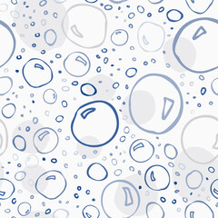 Cute hand drawn bubbles silhouette pattern in soft pastel blue. Vector seamless pattern design for textile, fashion, paper, packaging, wrapping and branding  