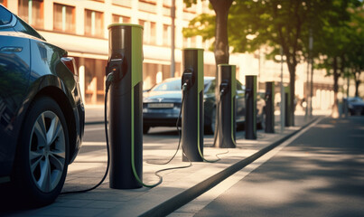 Outdoor parking place with charger for electric cars. 