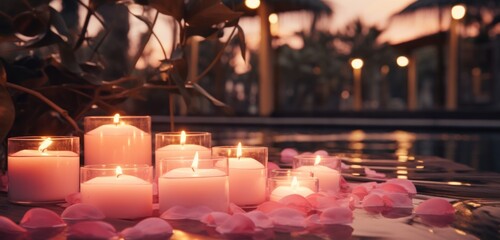 candle lighting on a swimming pool,