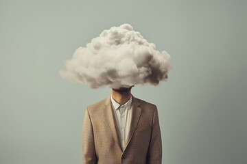 man with cloud instead of head - obrazy, fototapety, plakaty