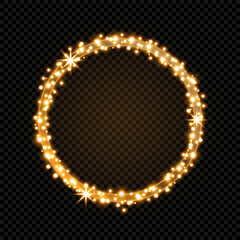 Golden square border with glitter particles.