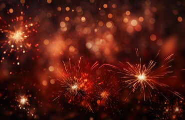 Fototapeta premium different fireworks and sparklers are shown over a red background,