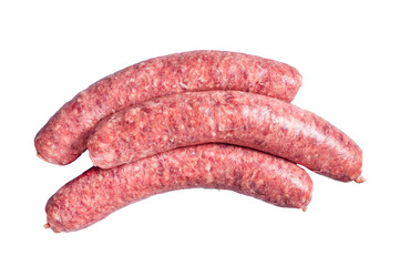 Raw beef meat sausages ready for cooking. Transparent background. Isolated.