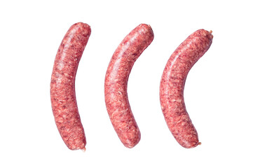 Raw beef meat sausages ready for cooking.  Transparent background. Isolated.