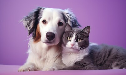 dogs and cats together on a pink background,