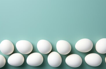 easter eggs and frame surrounded on a blue table,