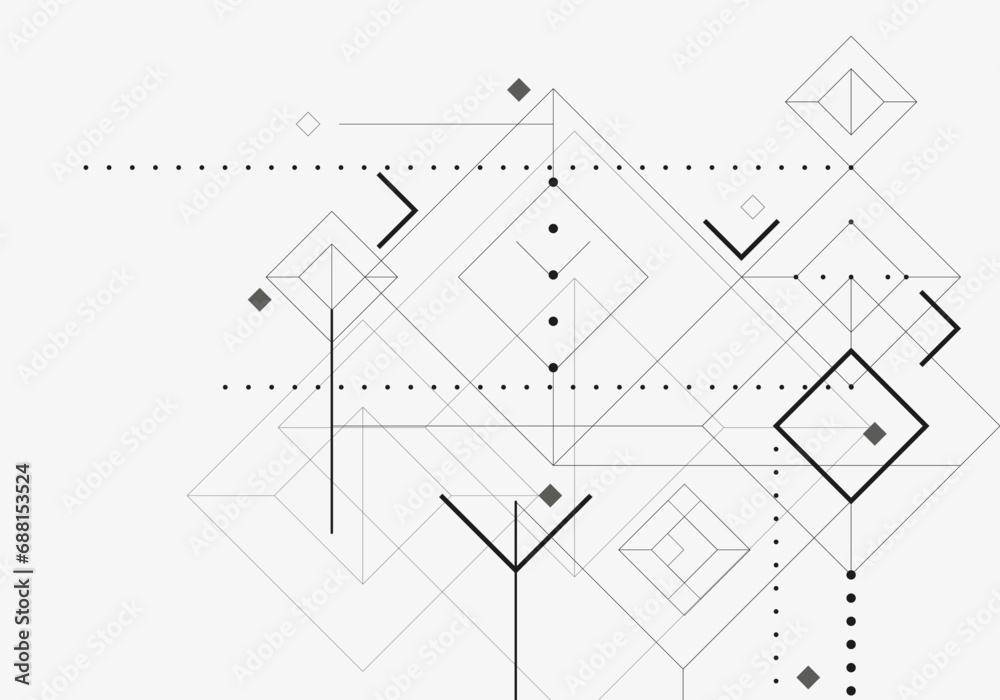 Poster white background with lines, dots, squares and circles that meet fancy beautiful pattern. for your t