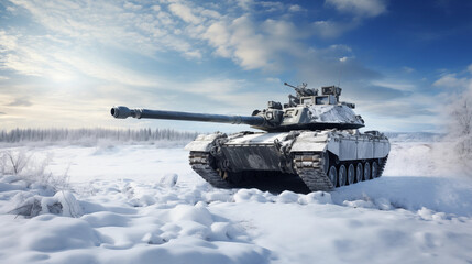 Naklejka premium Main battle tank in hyper realistic style. Armored fighting vehicle. Special military transport.