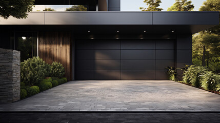 Minimalistic Black Garage Door in a Contemporary Urban Setting