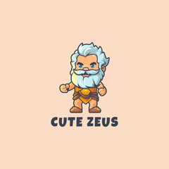 cute god zeus mascot logo design template vector icon illustration. Greek god Zeus symbol