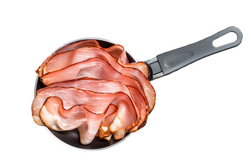 Cooking of Black Forest Ham in skillet. Transparent background. Isolated.