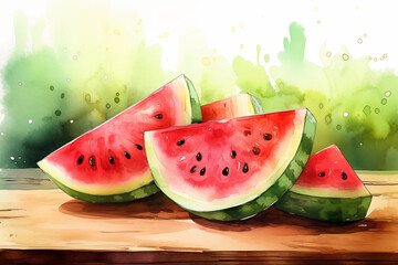 Watercolor Illustration of Watermelon Slices