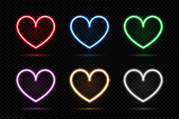 Set of colorful neon heart frames.