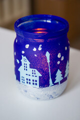 Christmas lantern jar on the table