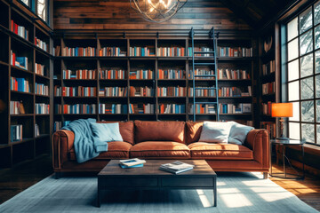Books. Domestic luxury bookstore. Elegant house with many books, very well decorated.